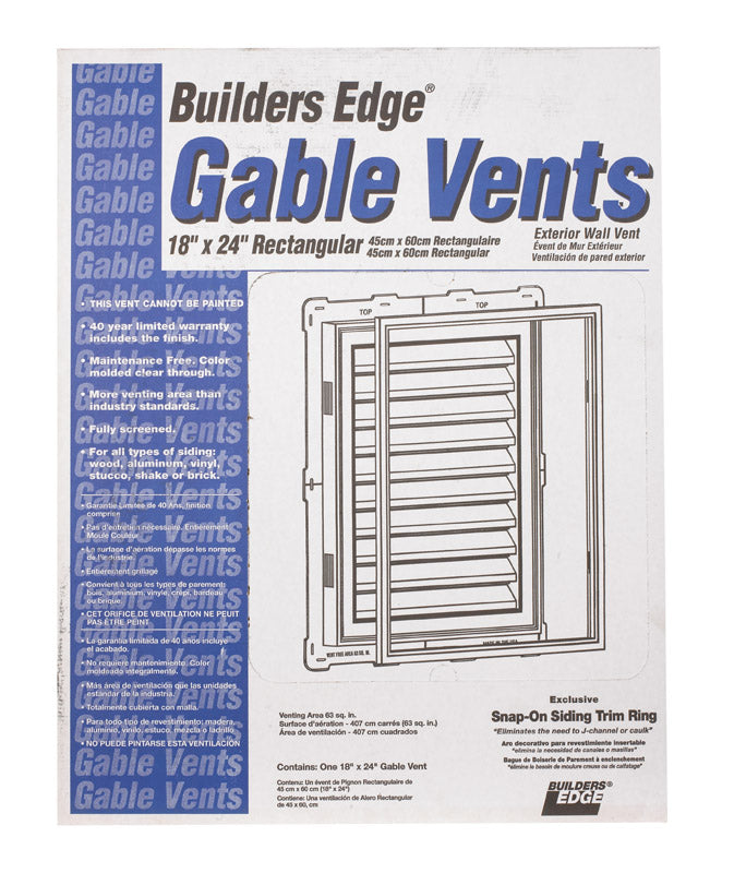 BUILDERS EDGE - Builders Edge 18 in. W X 24 in. L White Plastic Gable Vent