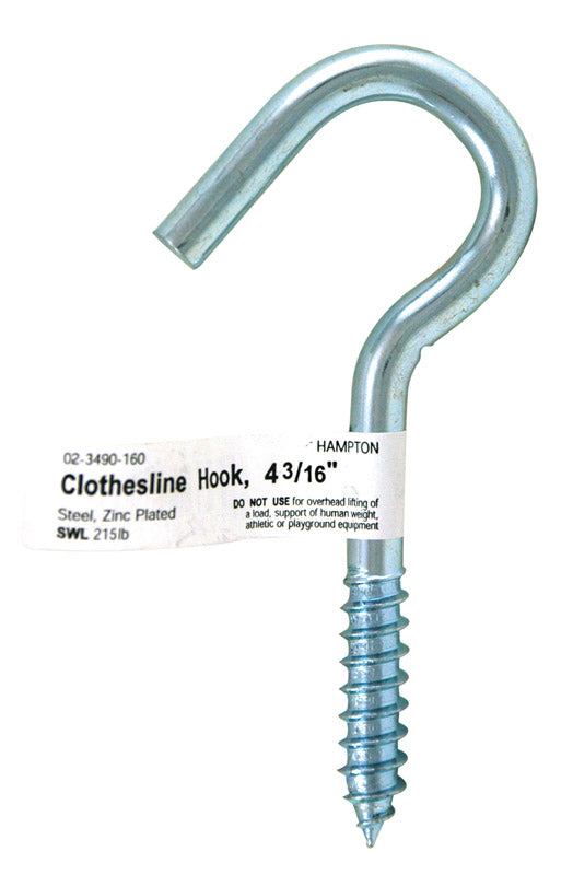 HAMPTON - Hampton Small Zinc-Plated Silver Steel 4.1875 in. L Clothesline Hook 215 lb 1 pk - Case of 10