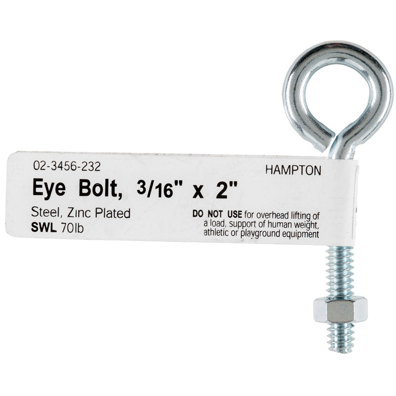 HAMPTON - Hampton 3/16 in. X 2 in. L Zinc-Plated Steel Eyebolt Nut Included - Case of 10