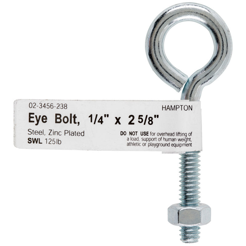 HAMPTON - Hampton 1/4 in. X 2-5/8 in. L Zinc-Plated Steel Eyebolt Nut Included - Case of 10