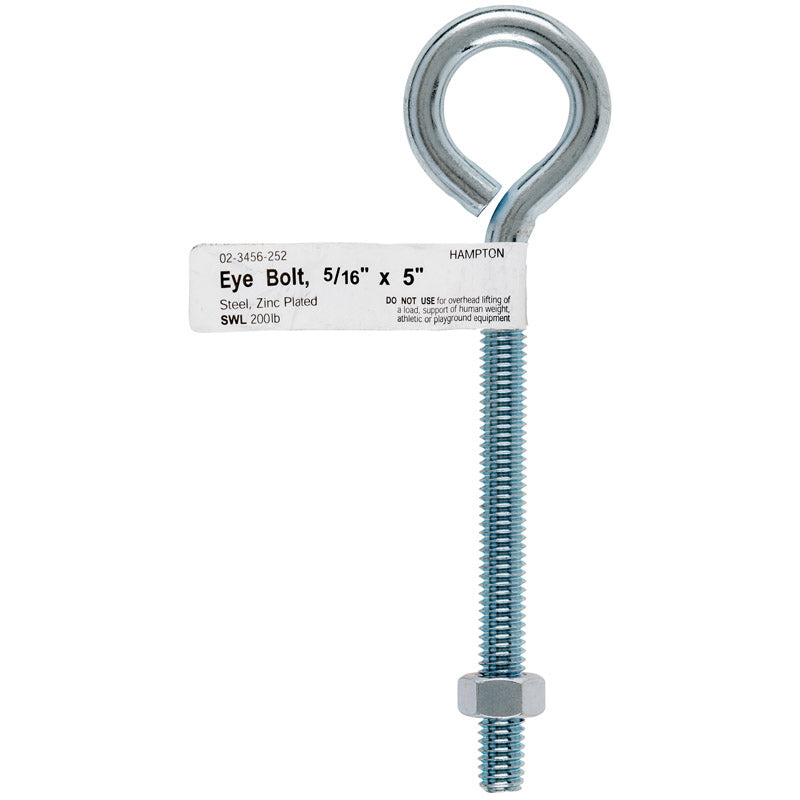 HAMPTON - Hampton 5/16 in. X 5 in. L Zinc-Plated Steel Eyebolt Nut Included - Case of 10