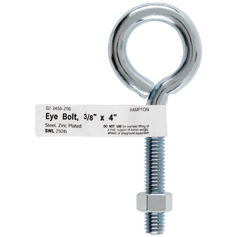 HAMPTON - Hampton 3/8 in. X 4 in. L Zinc-Plated Steel Eyebolt with Nut Nut Included - Case of 10