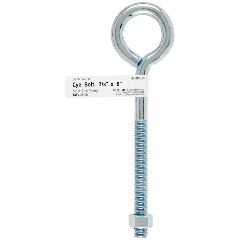 HAMPTON - Hampton 3/8 in. X 6 in. L Zinc-Plated Steel Eyebolt Nut Included - Case of 10