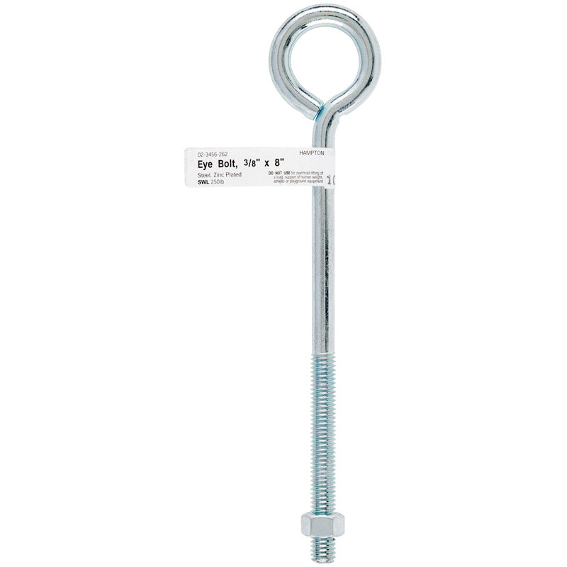 HAMPTON - Hampton 3/8 in. X 8 in. L Zinc-Plated Steel Eyebolt Nut Included - Case of 10