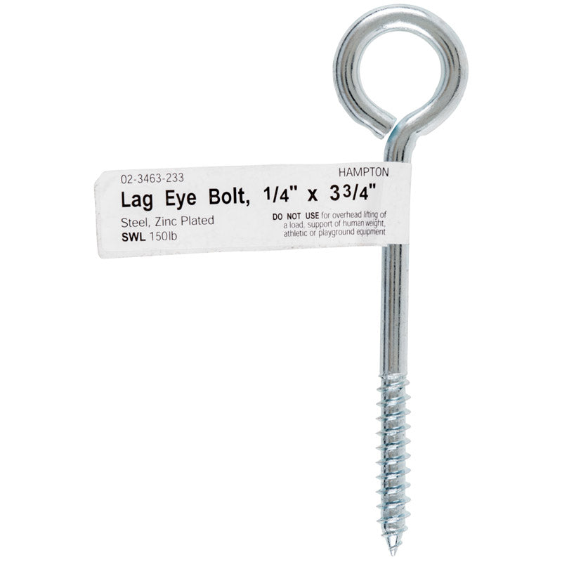 HAMPTON - Hampton 1/4 in. X 3-3/4 in. L Zinc-Plated Steel Lag Thread Eyebolt - Case of 10