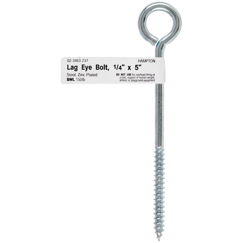 HAMPTON - Hampton 1/4 in. X 5 in. L Zinc-Plated Steel Lag Thread Eyebolt - Case of 10