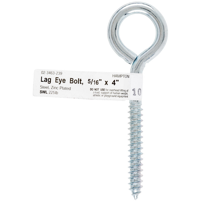 HAMPTON - Hampton 2-5/8 in. X 4 in. L Zinc-Plated Steel Lag Thread Eyebolt - Case of 10