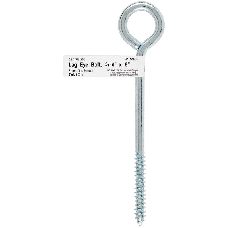 HAMPTON - Hampton 5/16 in. X 6 in. L Zinc-Plated Steel Lag Thread Eyebolt - Case of 10