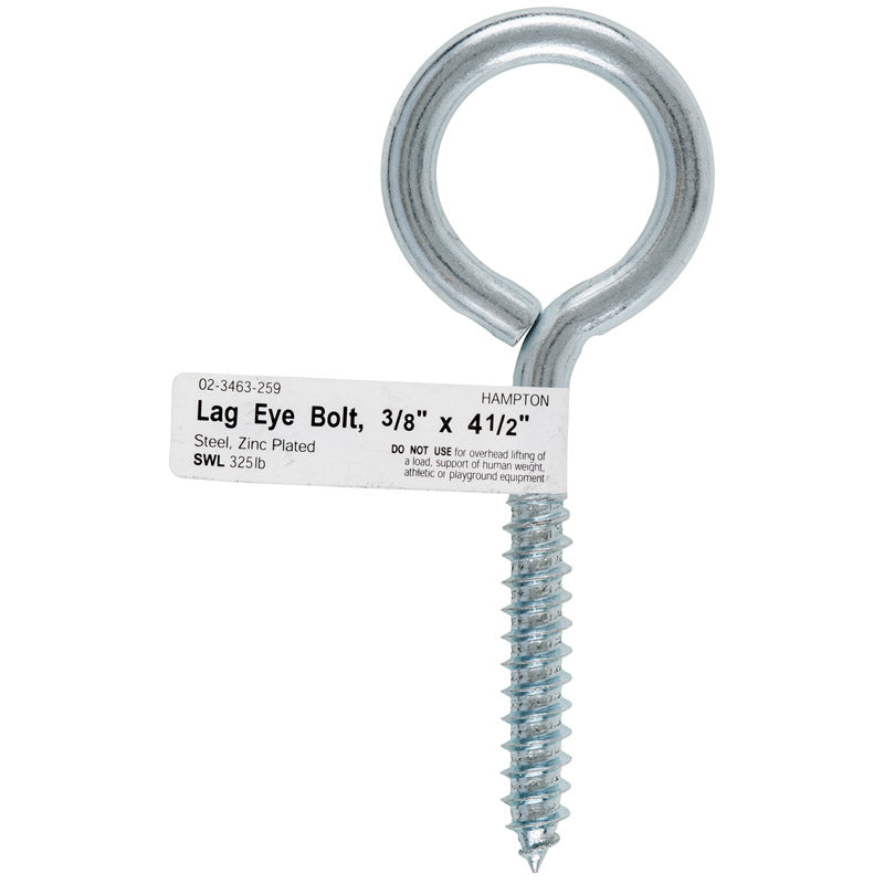 HAMPTON - Hampton 3/8 in. X 4-1/2 in. L Zinc-Plated Steel Lag Thread Eyebolt - Case of 10