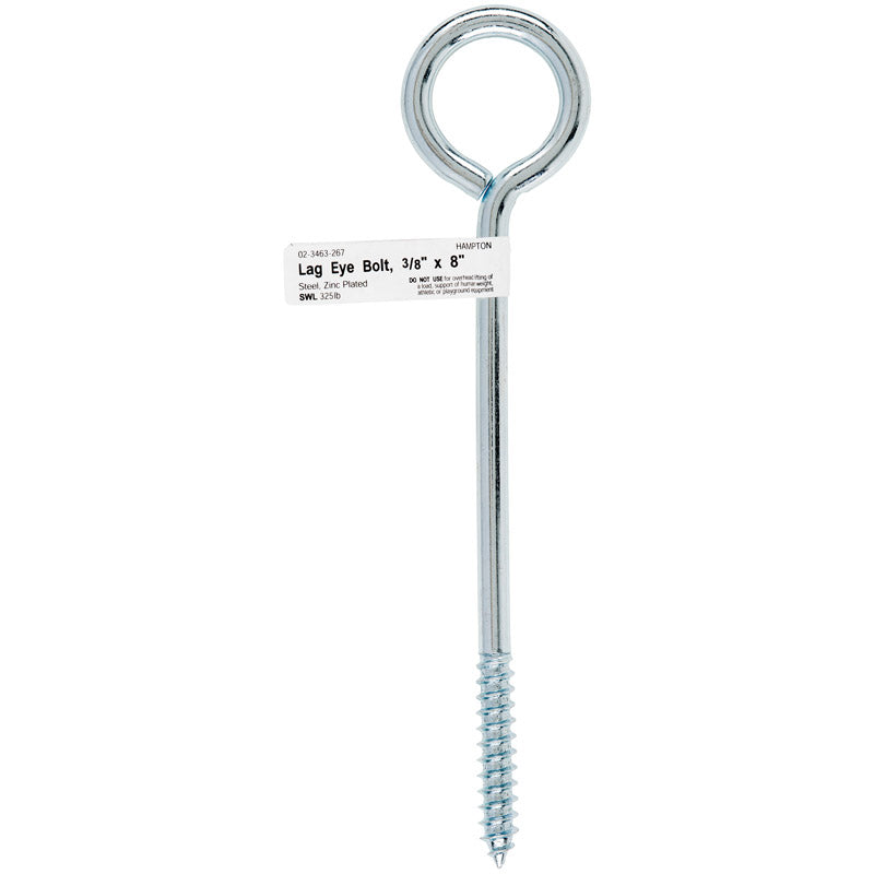 HAMPTON - Hampton 3/8 in. X 8 in. L Zinc-Plated Steel Lag Thread Eyebolt - Case of 10