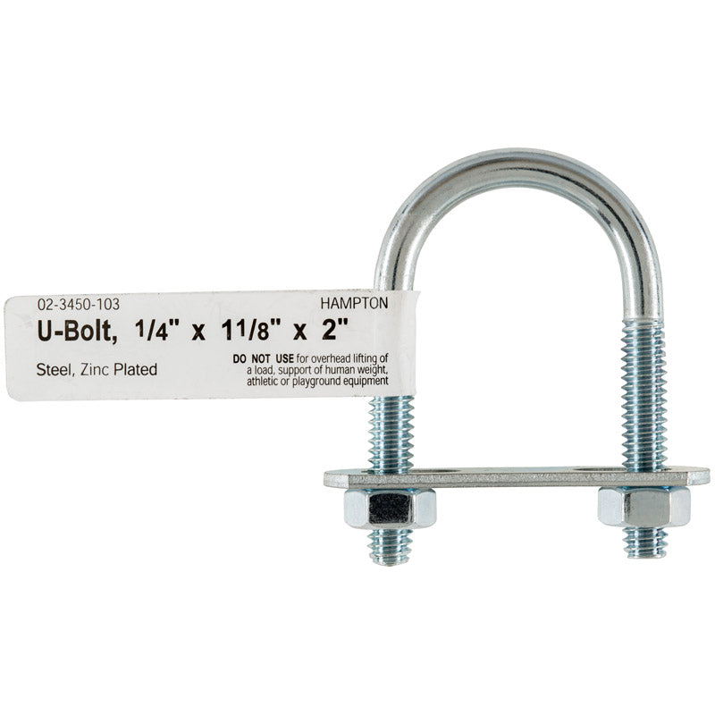 HAMPTON - Hampton 1/4 in. X 1-1/8 in. W X 2 in. L Coarse Zinc-Plated Steel U-Bolt - Case of 10