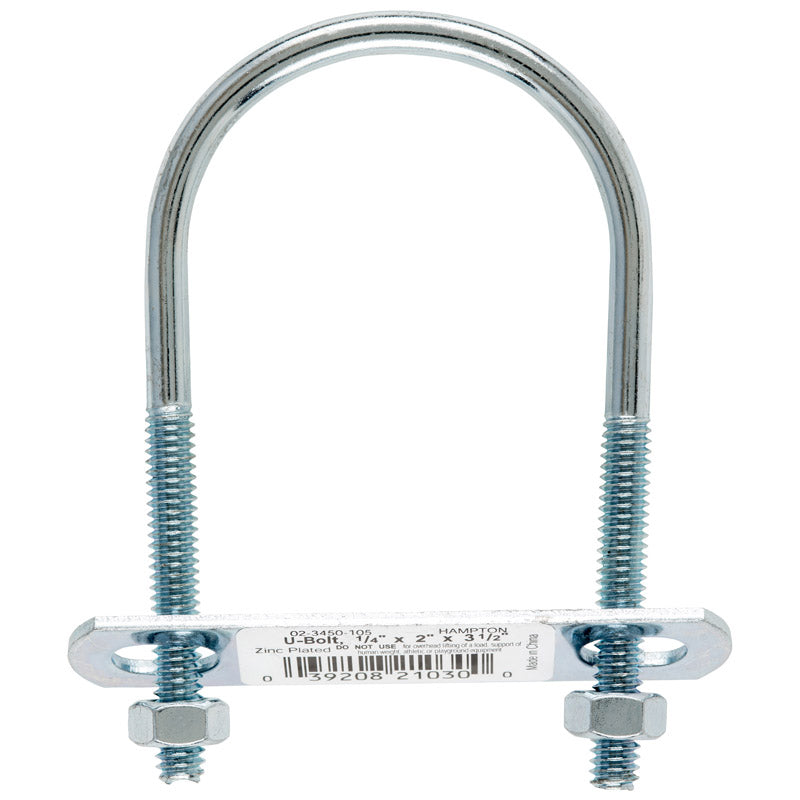 HAMPTON - Hampton 1/4 in. X 2 in. W X 3-1/2 in. L Coarse Zinc-Plated Steel U-Bolt - Case of 10