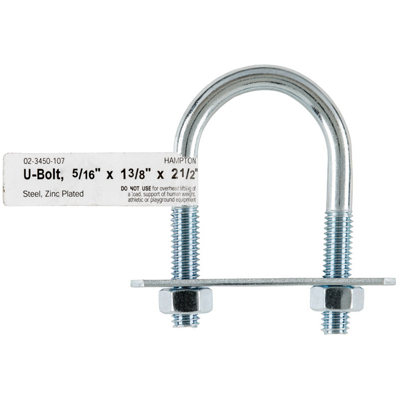 HAMPTON - Hampton 5/16 in. X 1-3/8 in. W X 2-1/2 in. L Coarse Zinc-Plated Steel U-Bolt - Case of 10