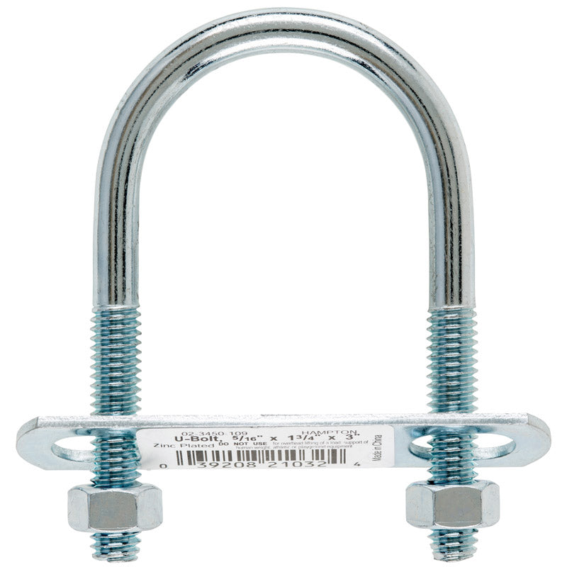 HAMPTON - Hampton 5/16 in. X 1-3/4 in. W X 3 in. L Coarse Zinc-Plated Steel U-Bolt - Case of 10