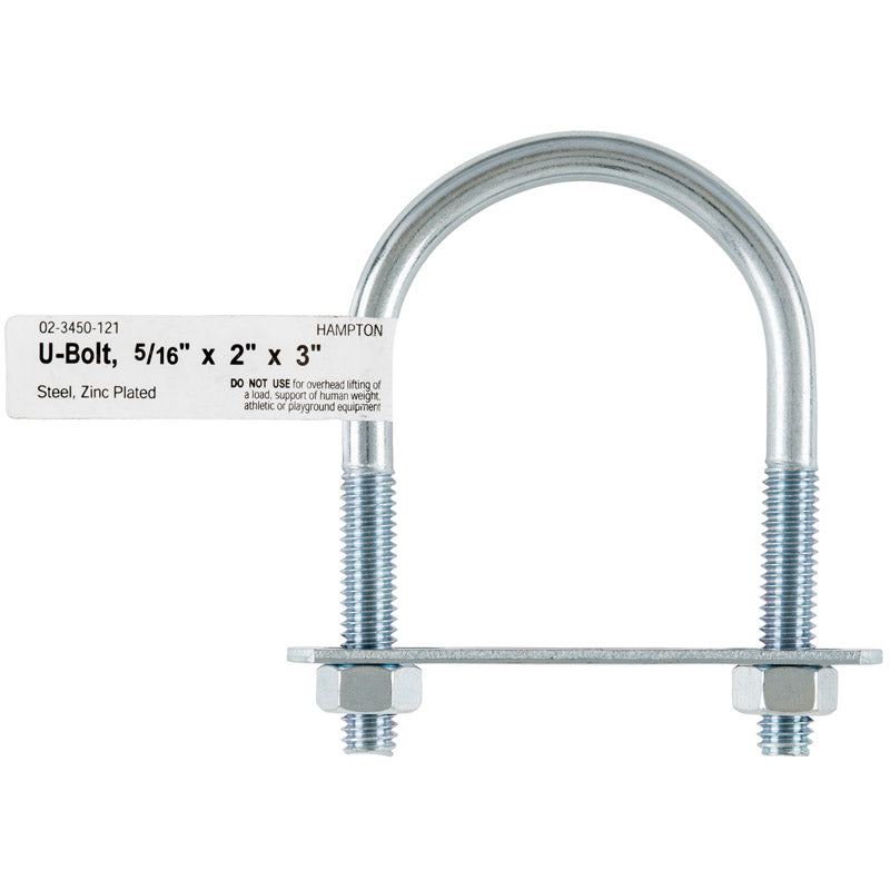 HAMPTON - Hampton 5/16 in. X 2 in. W X 3 in. L Coarse Zinc-Plated Steel U-Bolt - Case of 10