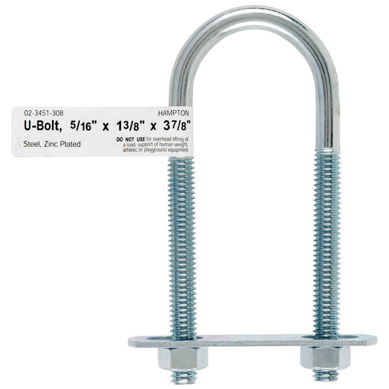 HAMPTON - Hampton 5/16 in. X 1-3/8 in. W X 3-7/8 in. L Coarse Zinc-Plated Steel U-Bolt - Case of 10