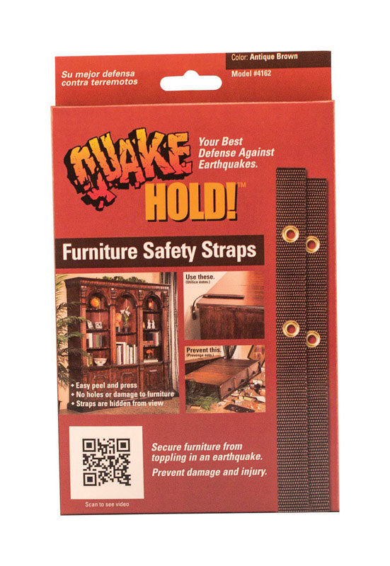 QUAKE HOLD - Quake Hold Nylon Self Adhesive Furniture Strap Brown Assorted 1 in. W X 15 in. L 1 pk