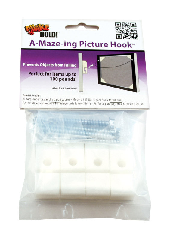 QUAKE HOLD - Quake Hold White Safety Picture Hook 100 lb 4 pk