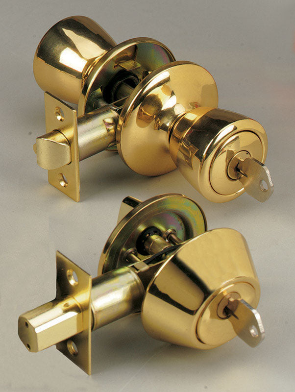 HOME PLUS - Home Plus Polished Brass Knob and Deadbolt Set 1-3/4 in.