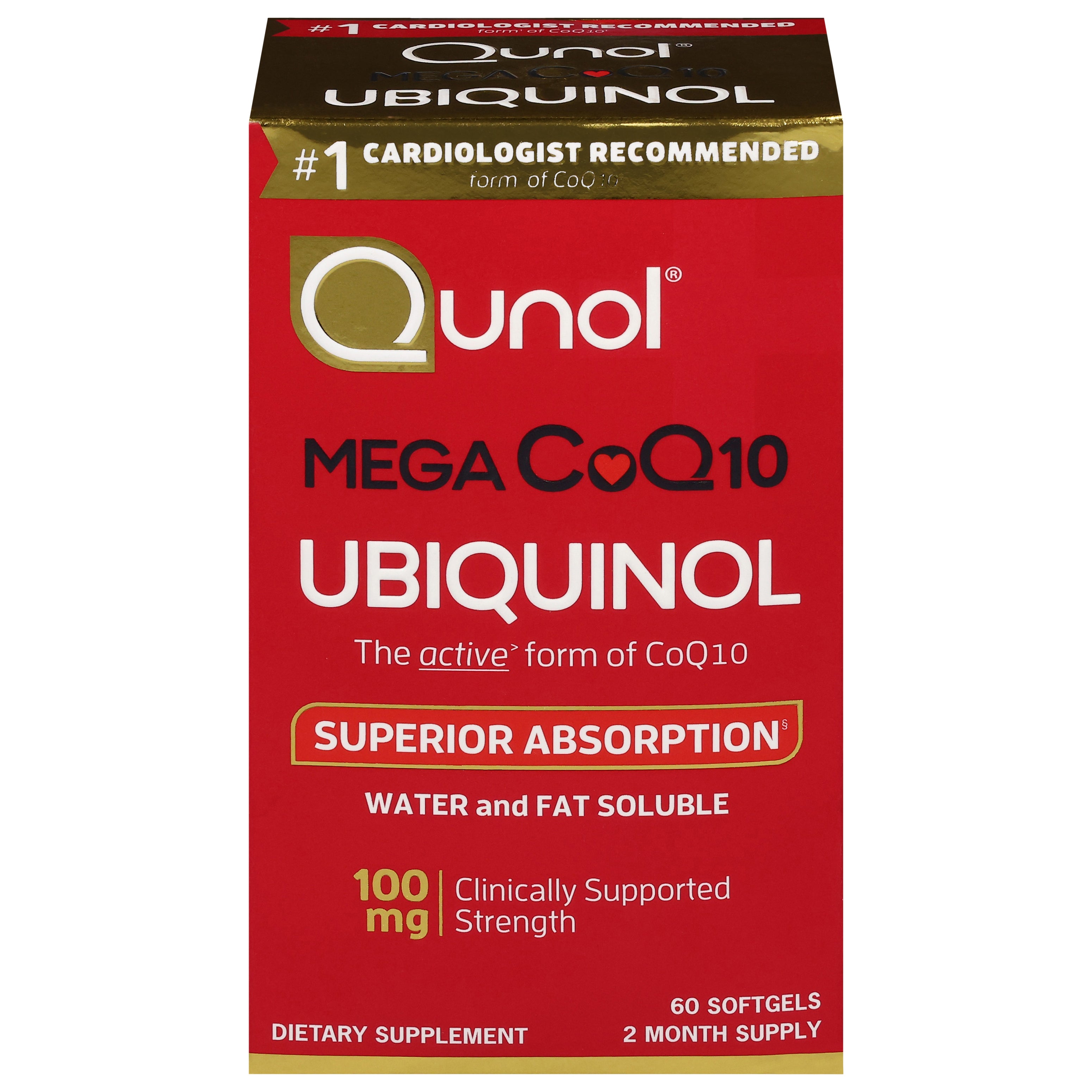 Qunol 100 mg Clinical Strength Mega CoQ10 Ubiquinol 60 Softgels - Case of 1