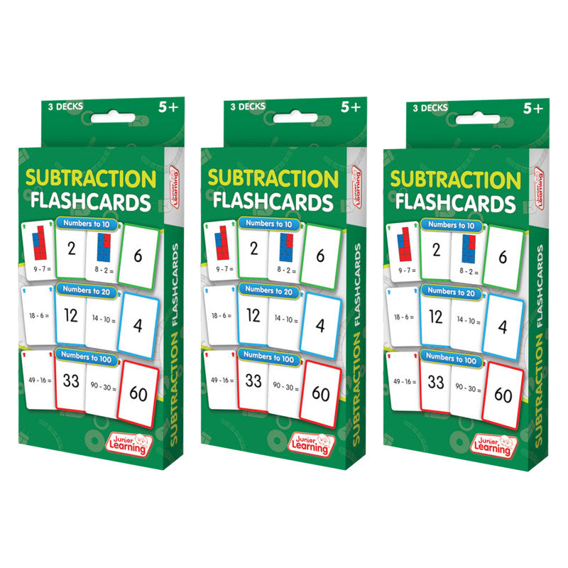 JUNIOR LEARNING - Subtraction Flashcards, 3 Sets Per Pack, 3 Packs
