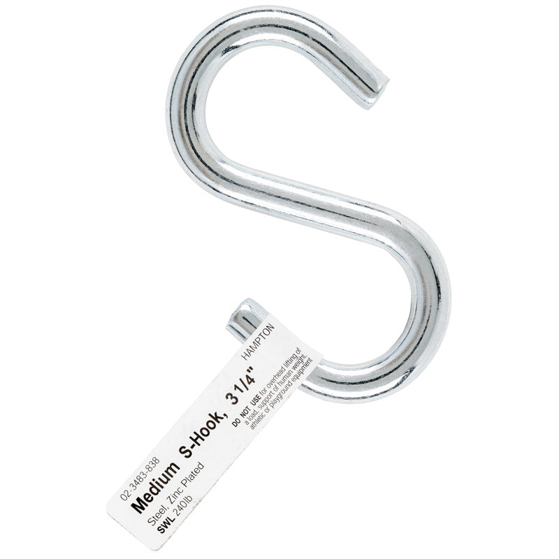 HAMPTON - Hampton Medium Zinc-Plated Silver Steel 3.25 in. L S-Hook 240 lb 1 pk - Case of 20