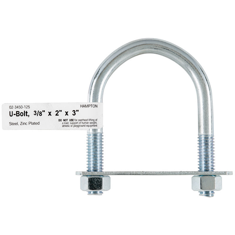 HAMPTON - Hampton 3/8 in. X 2 in. W X 3 in. L Coarse Zinc-Plated Steel U-Bolt - Case of 10