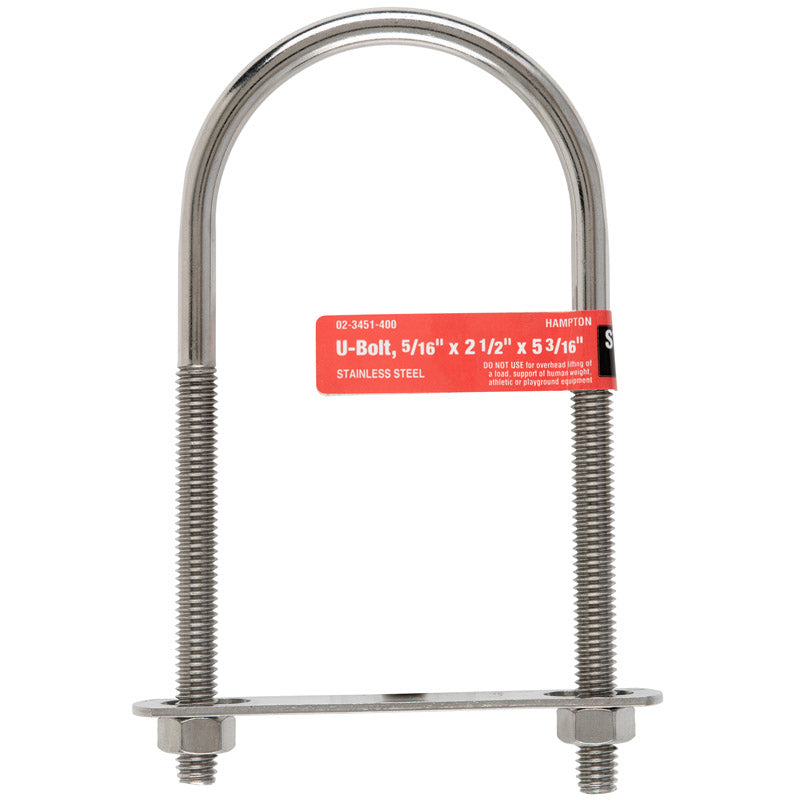 HAMPTON - Hampton 5/16 in. X 2-1/2 in. W X 5-3/16 in. L Coarse Stainless Steel U-Bolt - Case of 5