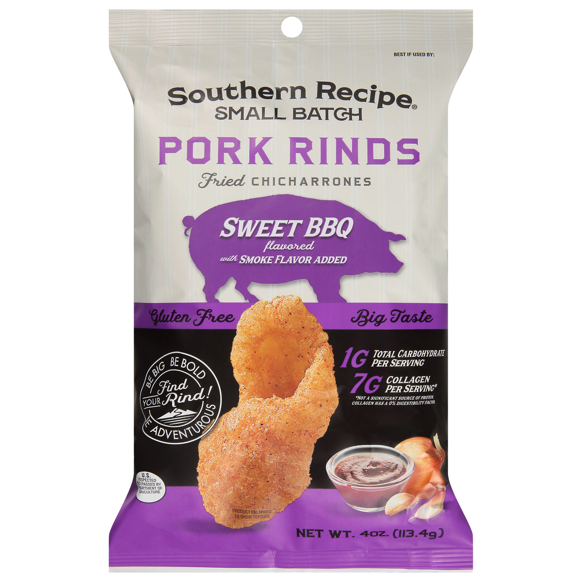 Southern Recipe Small Batch Sweet BBQ Pork Rinds with Smoke Flavor Added 4 oz - Case of 6