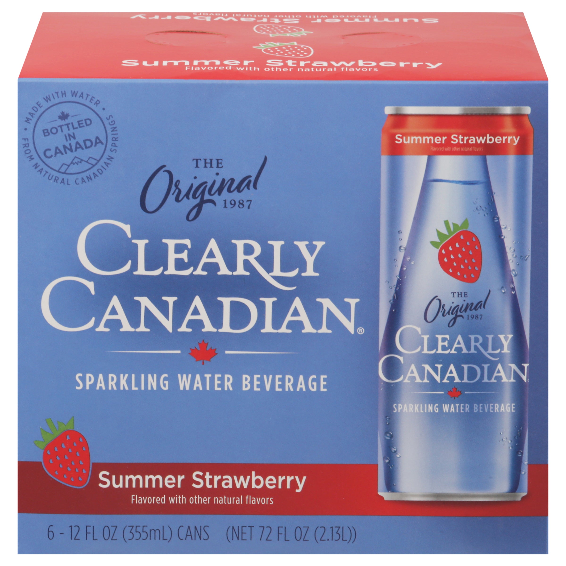 Clearly Canadian Summer Strawberry Sparkling Water Beverage 6 - 12 fl oz Cans - Case of 4