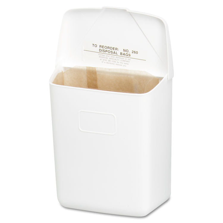 HOSPECO - Wall Mount Sanitary Napkin Receptacle-PPC, 1 gal, PPC Plastic, White