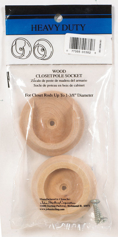 JOHN STERLING - John Sterling Pro 1-3/8 in. L X 1-3/8 in. D Oak Wood Rod Socket - Case of 25 [RP-0038-HD25]