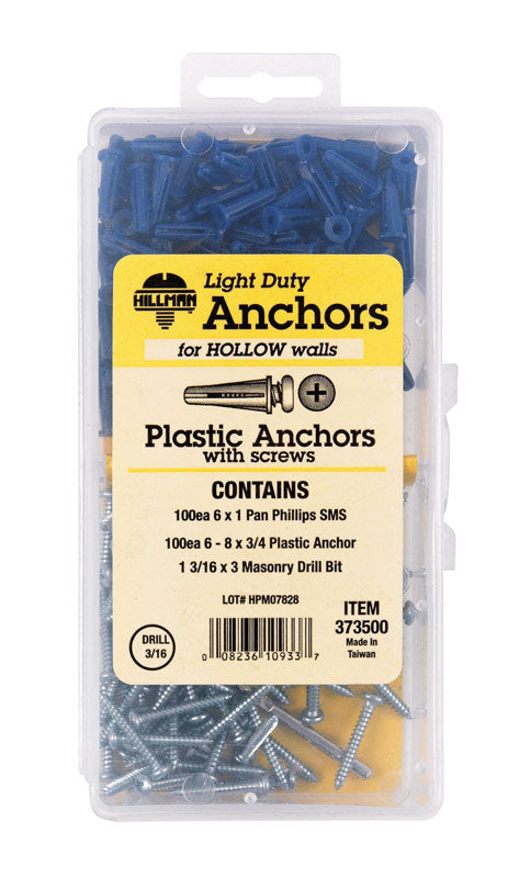 HILLMAN - Hillman .138 in. D X 3/4 in. L Plastic Pan Head Conical Anchor Kit 201 pk