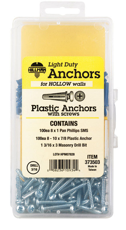 HILLMAN - Hillman .164 in. D X 7/8 in. L Plastic Pan Head Conical Anchor Kit 201 pk