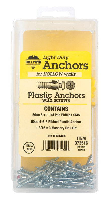 HILLMAN - Hillman 0.164 in. D X 7/8 in. L Plastic Pan Head Ribbed Anchor Kit 101 pk