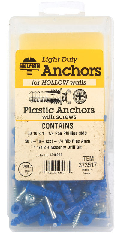 HILLMAN - Hillman 0.164 in. D X 1-1/4 in. L Plastic Pan Head Ribbed Anchor Kit 101 pk