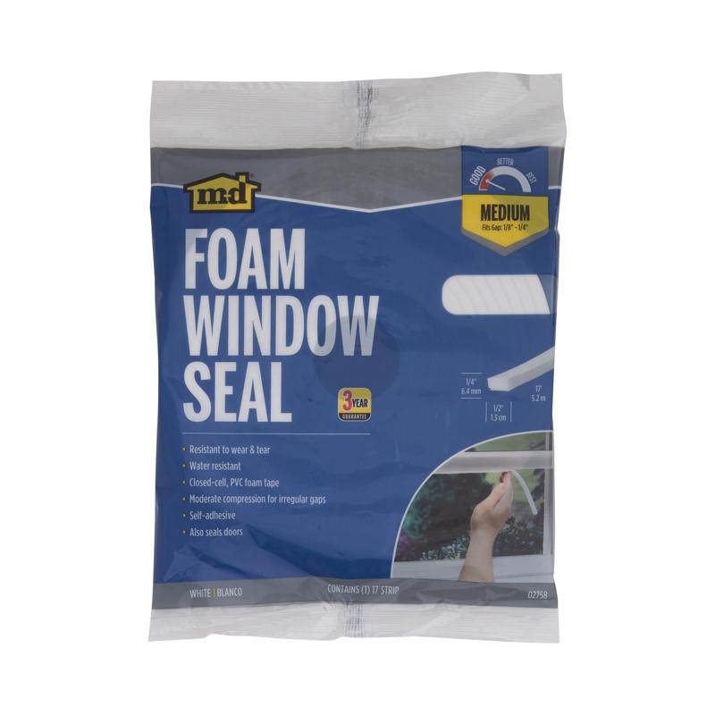 M-D BUILDING PRODUCTS - M-D White Foam Weather Stripping Tape For Doors and Windows 17 ft. L X 0.25 in.