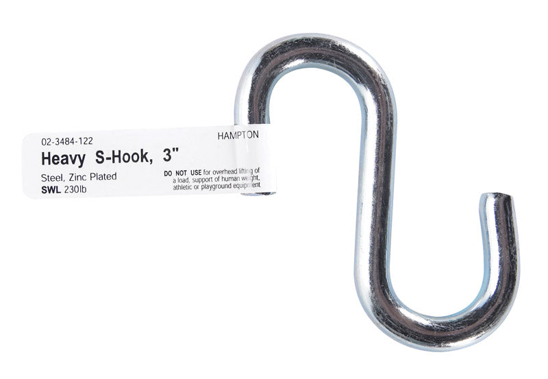HAMPTON - Hampton Small Zinc-Plated Silver Steel 3 in. L S-Hook 230 lb 1 pk - Case of 20