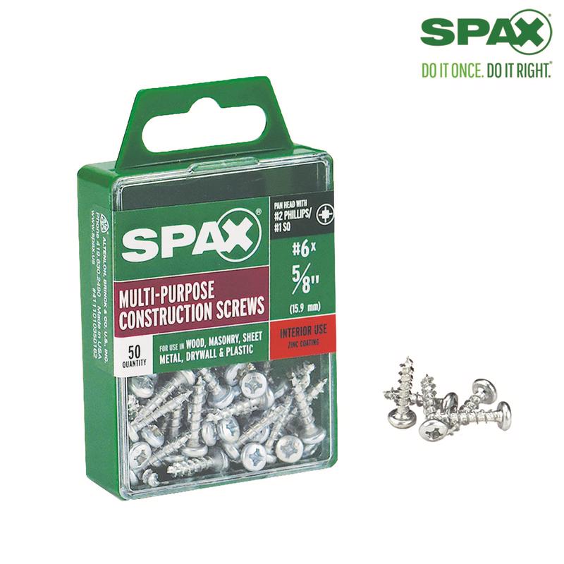 SPAX - SPAX No. 6 X 5/8 in. L Phillips/Square Zinc-Plated Multi-Material Screw 50 pk