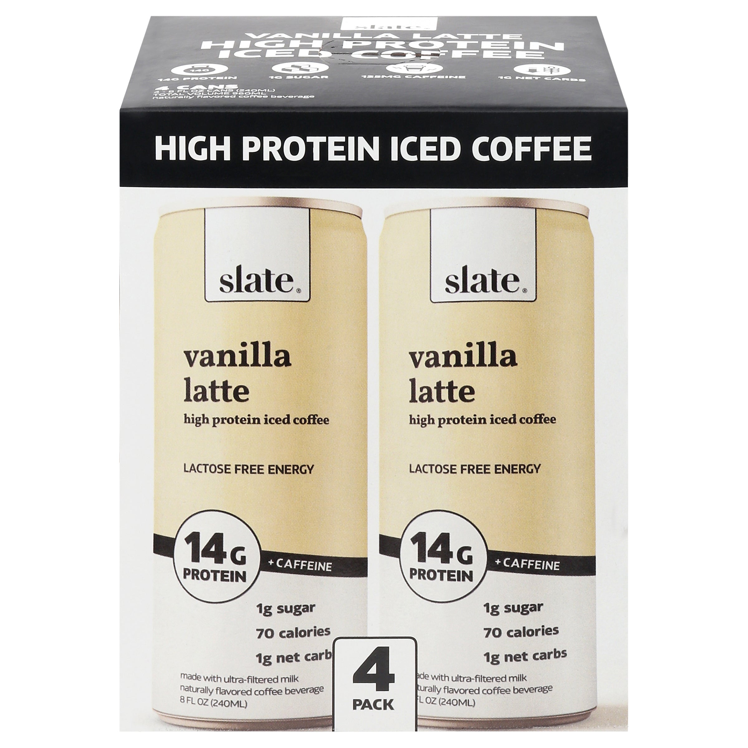 Slate High Protein Vanilla Latte Iced Coffee 4 - 8 fl oz Cans - Case of 6