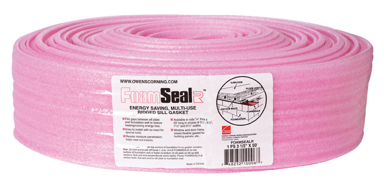 OWENS CORNING - Owens Corning FoamSealR 3.5 in. W X 50 ft. L Unfaced Fiberglass Ridged Sill Gasket Roll 14-1/2 sq ft - Case of 12