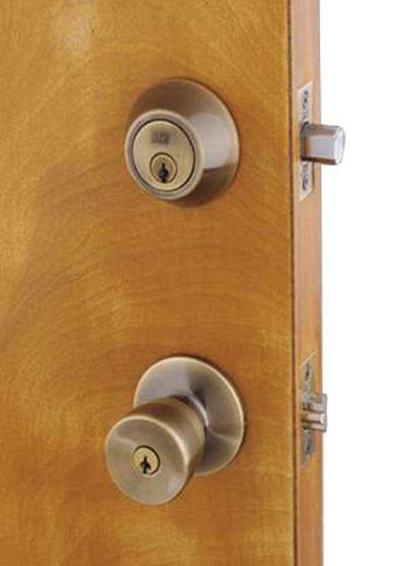 HOME PLUS - Home Plus Antique Brass Knob and Deadbolt Set 1-3/4 in.