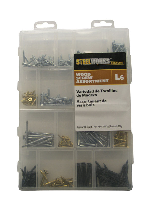 HILLMAN - Steelworks L6 No.6, No.8 X Assortment in. L Phillips Zinc-Plated Wood Screw Assortment 6 pk