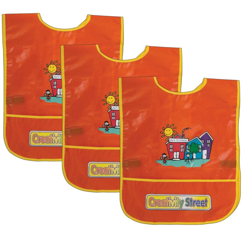 CREATIVITY STREET - Children's Artist Smock, Ages 3 to 8, Orange, 15" x 12", Pack of 3
