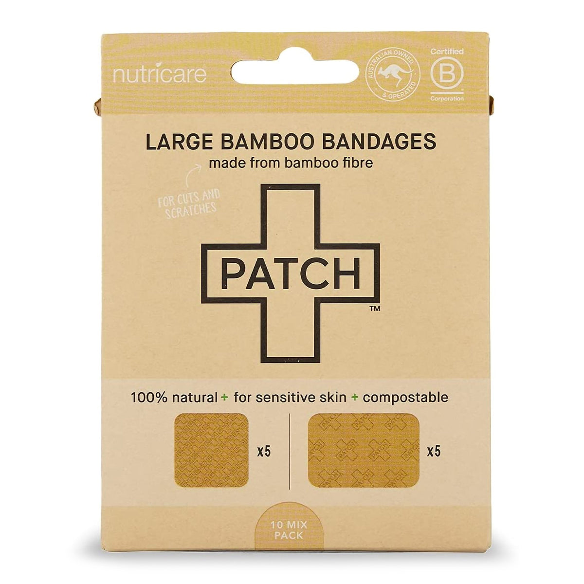 Nutricare USA LLC - Adhesive Strip Patch™ 2 X 3 Inch / 3 X 3 Inch Bamboo Rectangle / Square Tan Sterile [5/BX]