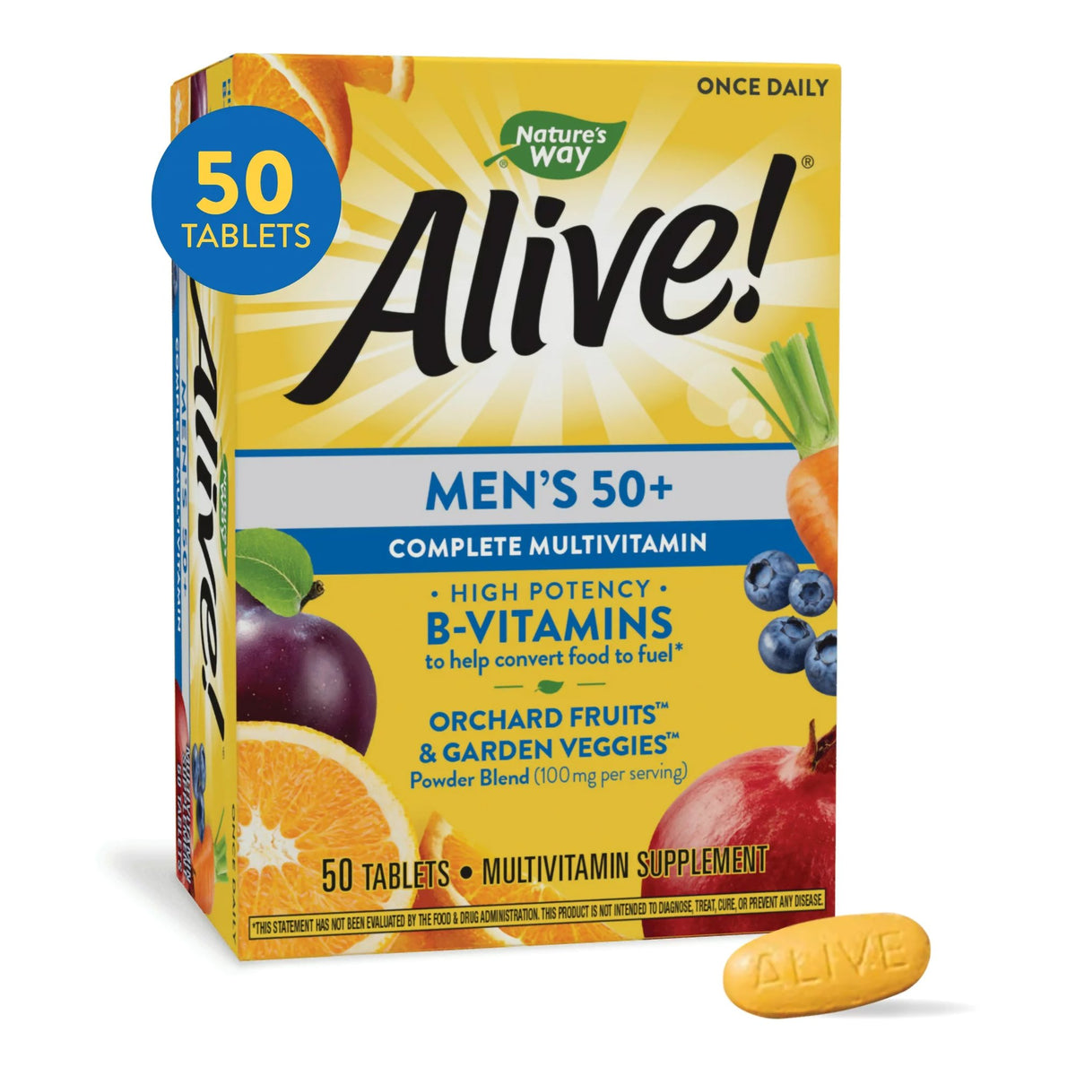 Nature's Way Brands LLC - Multivitamin Supplement Alive!® Men’s 50+ Vitamin A / Vitamin C 900 mcg / 180 mg Strength Tablet 50 per Box [50/BX]