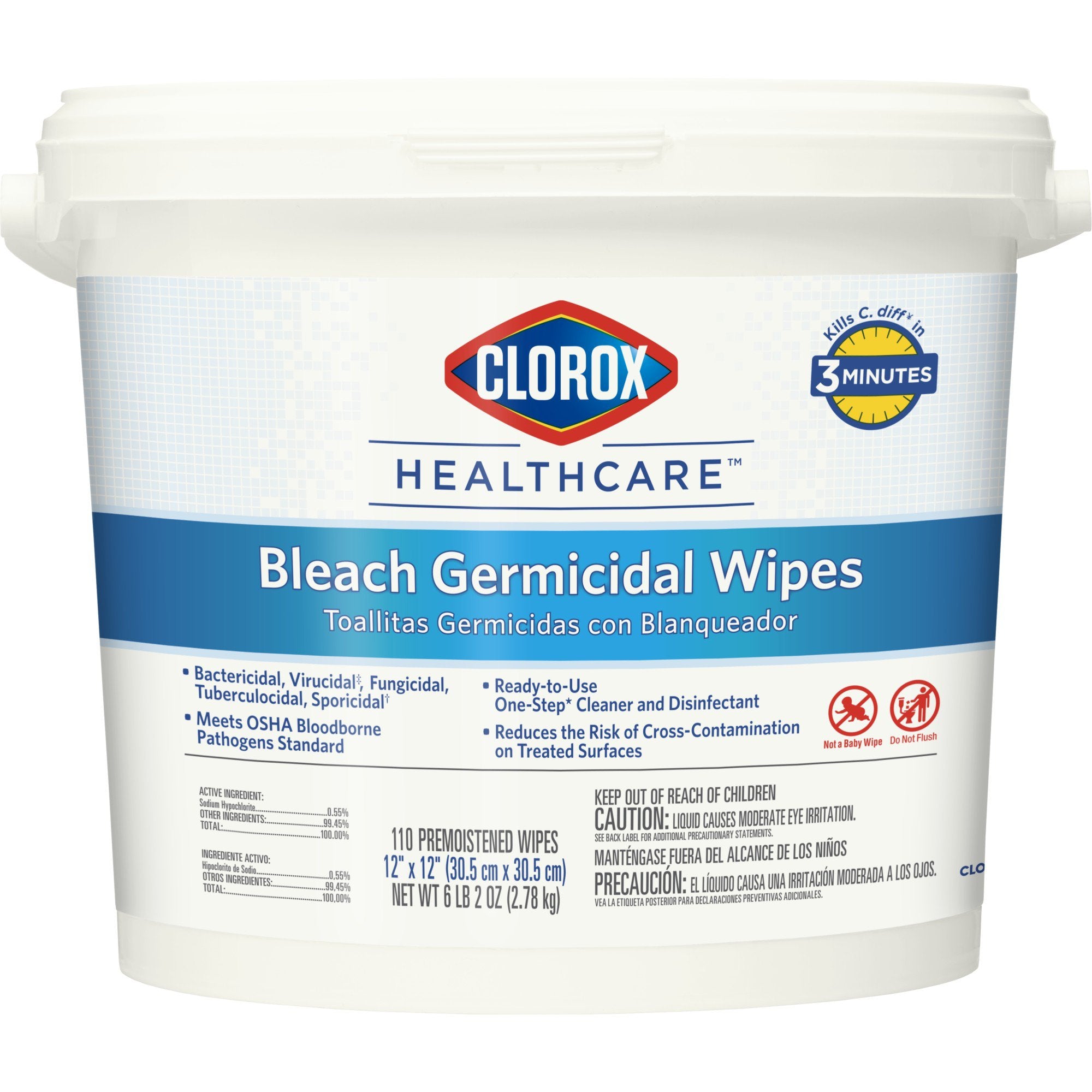 The Clorox Company - Clorox Healthcare® Bleach Germicidal Surface Disinfectant Cleaner Premoistened Germicidal Manual Pull Wipe 110 Count Pail Chlorine Scent NonSterile [1/BX]