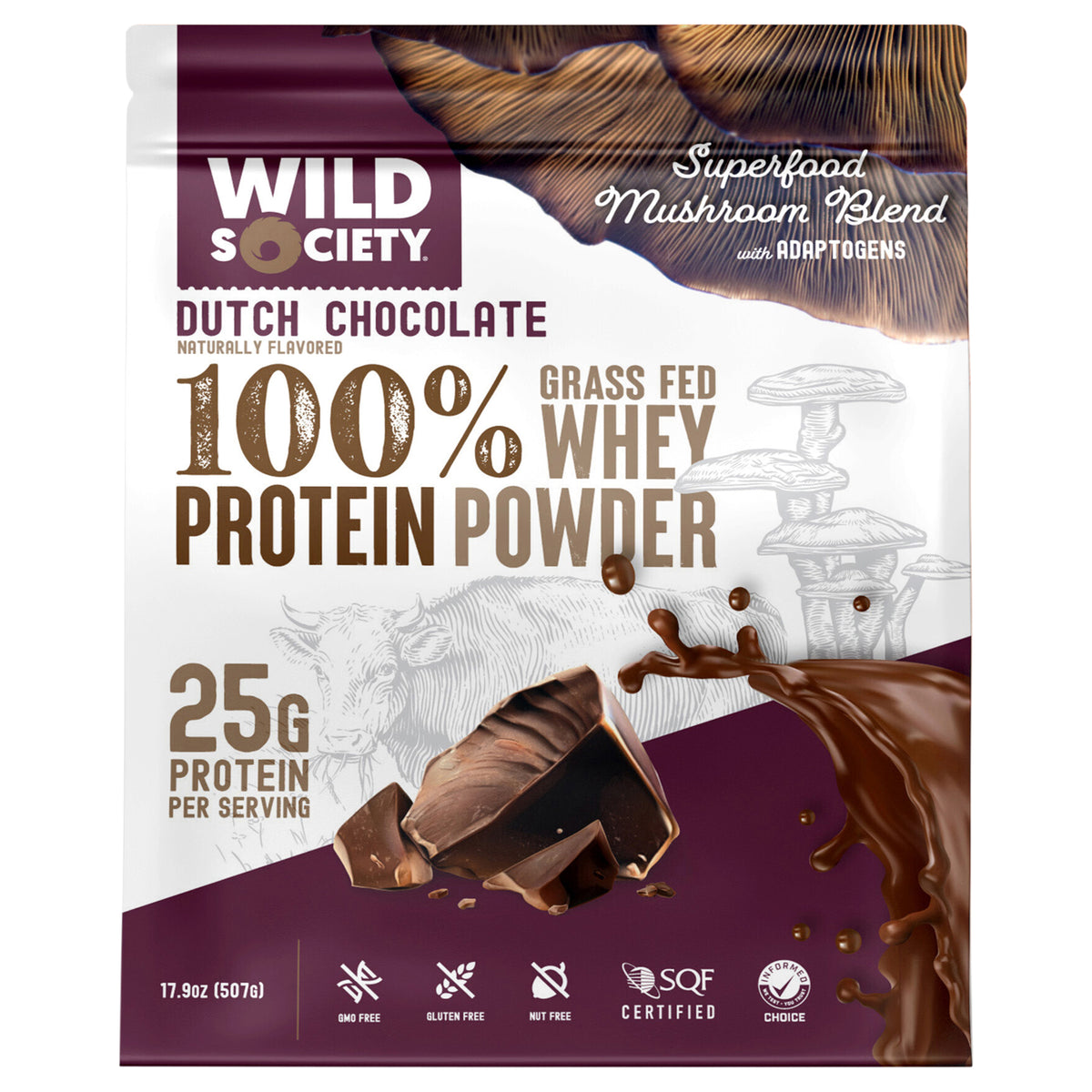 Wild Society 100% Grass Fed Whey Dutch Chocolate Protein Powder 17.9 oz - Case of 1