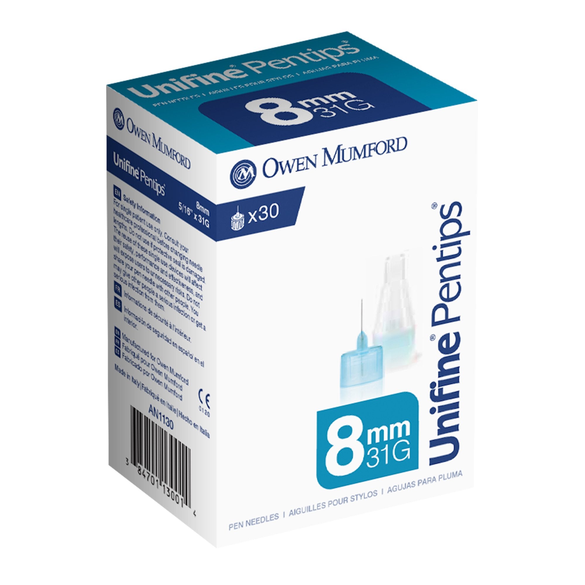Owen Mumford - Standard Insulin Pen Needle Unifine® Pentips® 31 Gauge 8 mm Length NonSafety [30/BX]