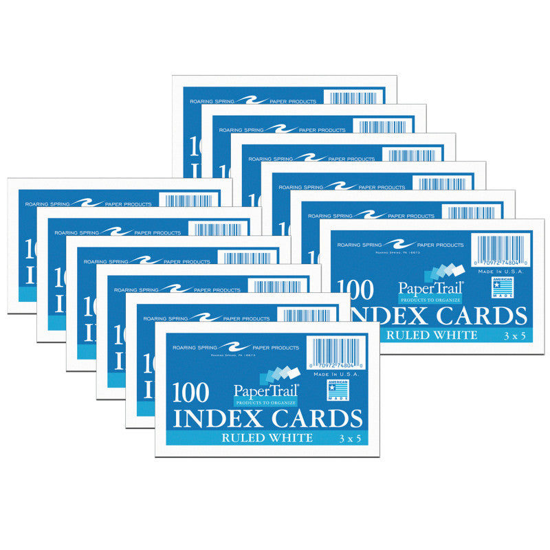 PAPERTRAIL - Index Cards, 3" x 5", Ruled, 100 Per Pack, 12 Packs (ROA74804-12)